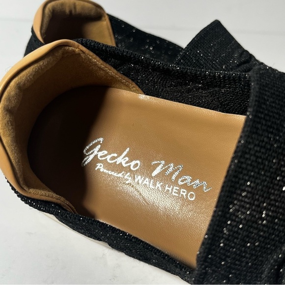Gecko Man by Walk Hero Womens 8 Slip On Sneaker Shoe Black White Silver‎ Thread - Picture 12 of 12
